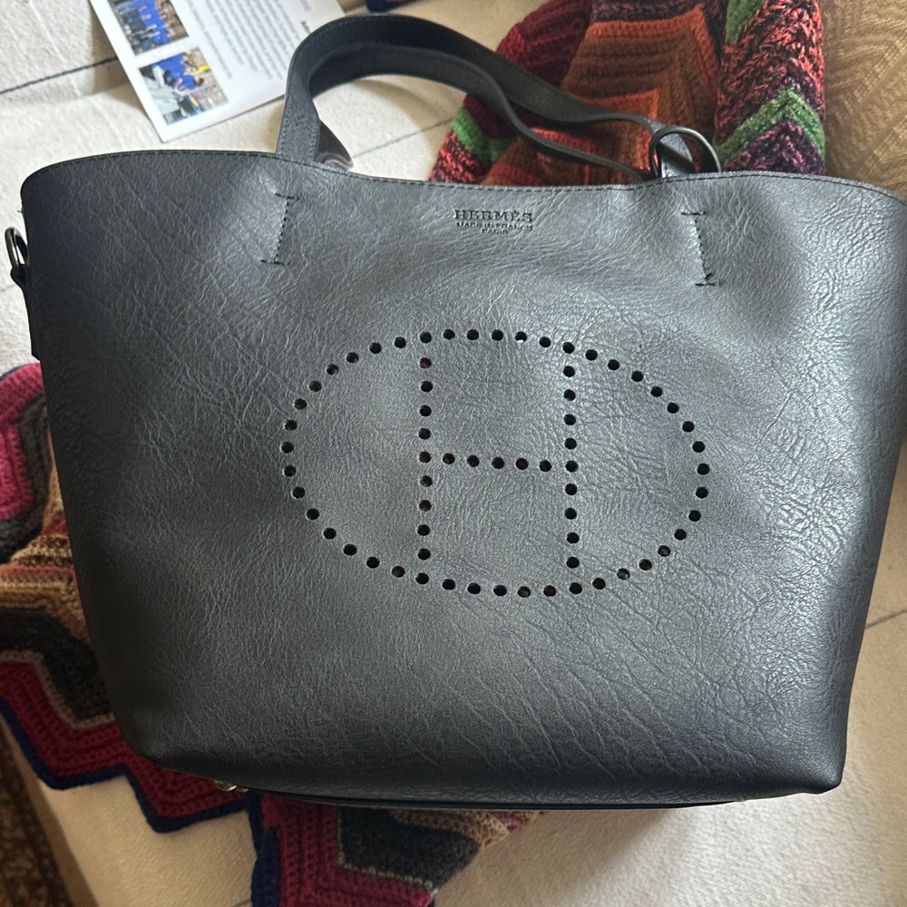 Black Leather Tote Bag